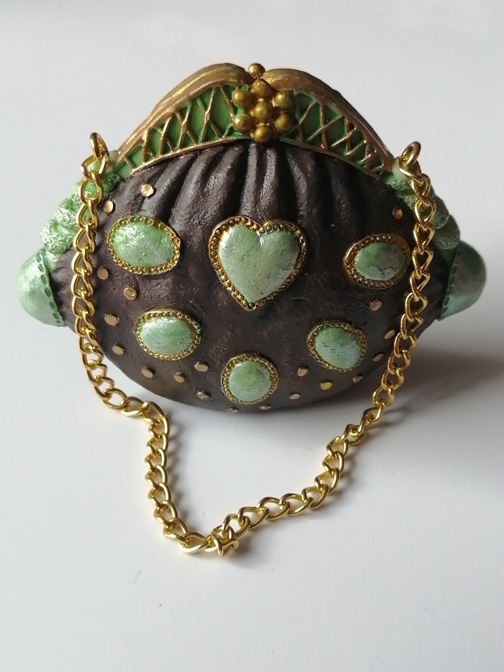 2/$20🔹Vintage Miniature Purse Ceramic Resin Figurine Brown Mint Turquoise - Picture 2 of 10